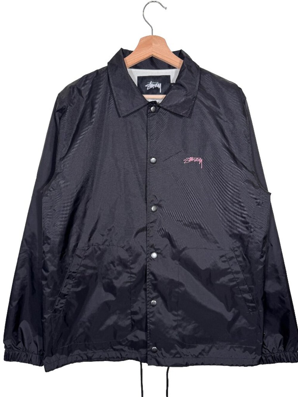 Stussy Embroidered Logo Snap Button Spring Coach Jacket Black / Pink men's M